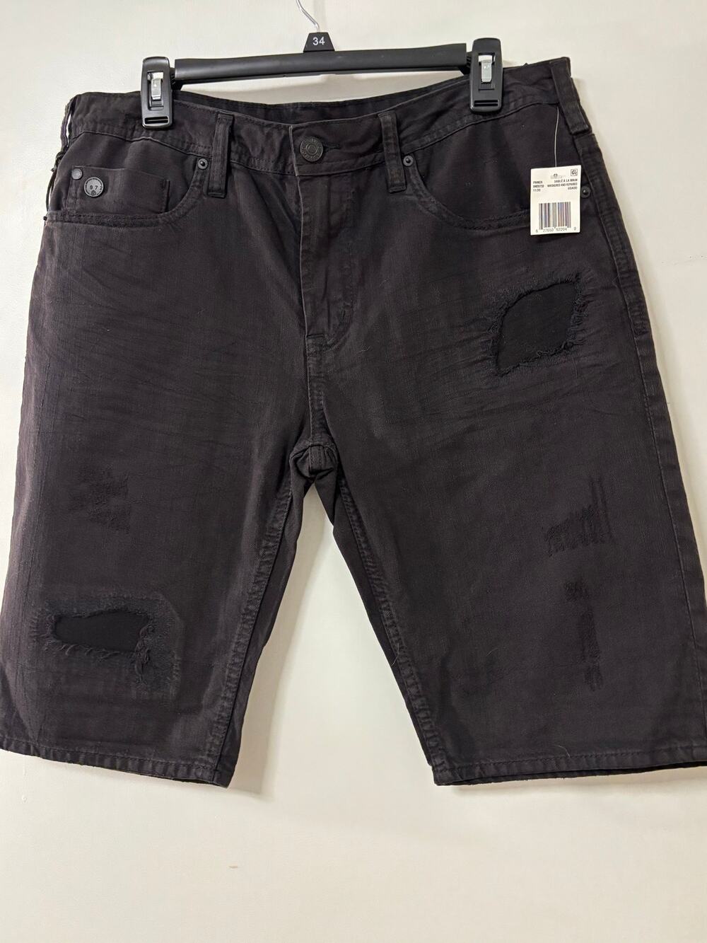 Buffalo David Bitton Parker Mens Denim Shorts 34 Black Distressed Streetwear NWT